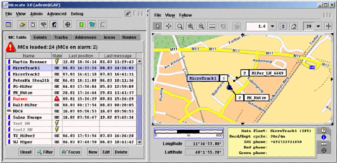 Screenshot zur Online Verfolgung von Fahrzeugen